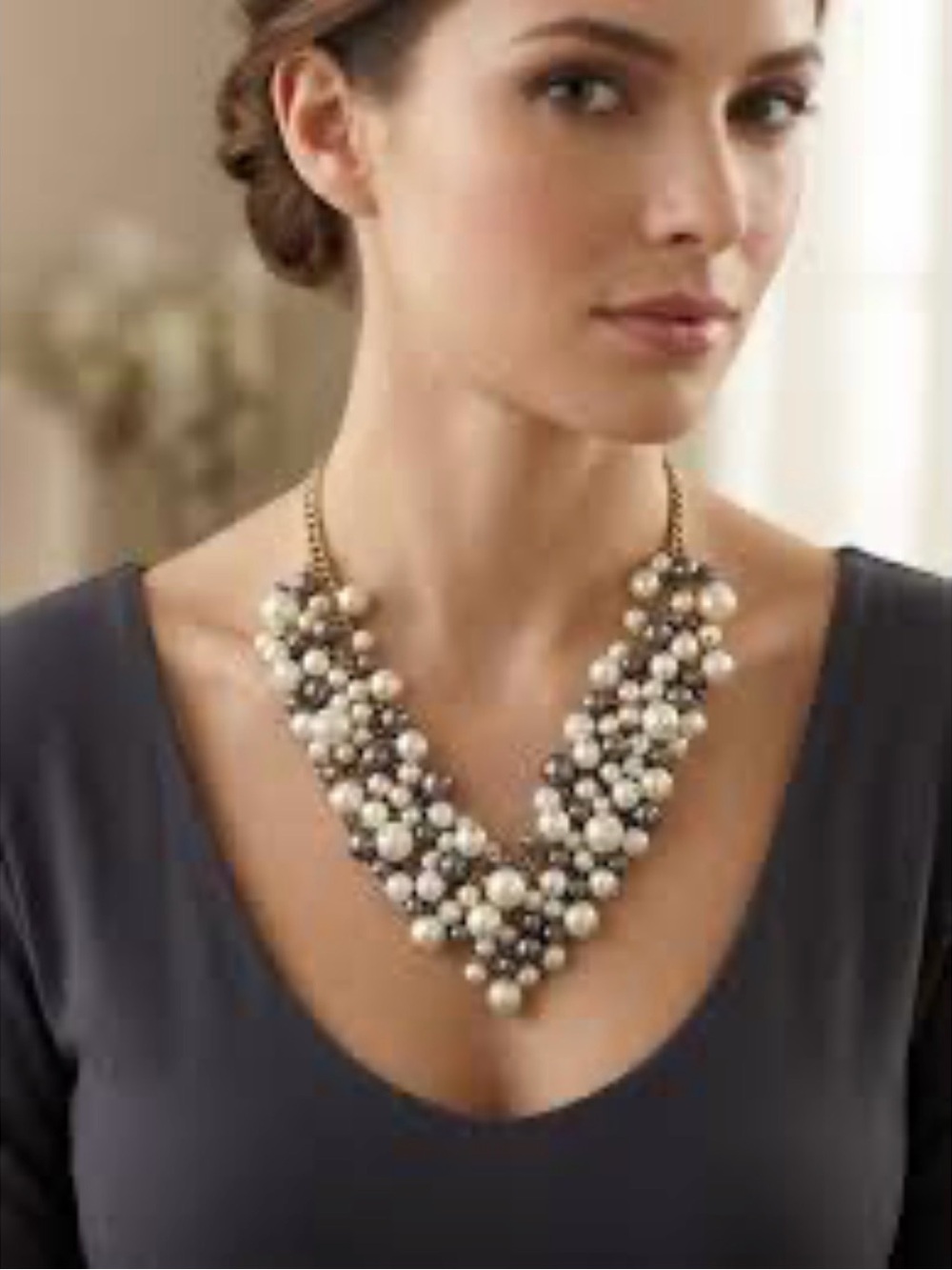 Zara mixed faux pearl cluster bib statement necklace